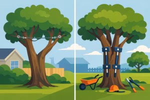 Read more about the article Cabling vs Bracing Trees for Safer Yards