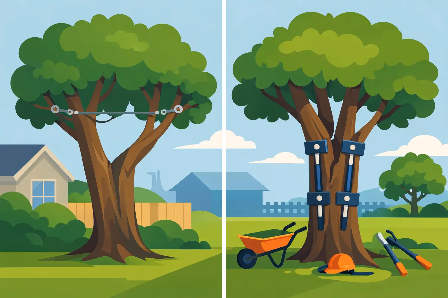 Cabling vs Bracing Trees for Safer Yards